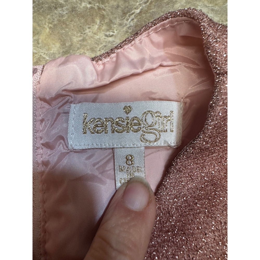 Kensie Girl Girls Rose Gold Metallic Glitter Bow Party Dress Size 8 Sleeveless - Picture 2 of 3